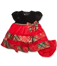 Bonnie Jean Baby Girls Short-Sleeve Velvet Bodice/Taffeta-Skirted Fit-And-Flare Dress