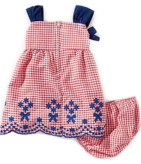 Bonnie Jean Baby Girls Sleeveless Americana Gingham-Printed Embroidered-Border-Hem Dress