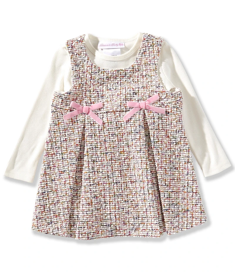 Bonnie Jean Baby Girls Sleeveless Boucle Knit Patterned Jumper Dress & Long-Sleeve Rib-Knit Top