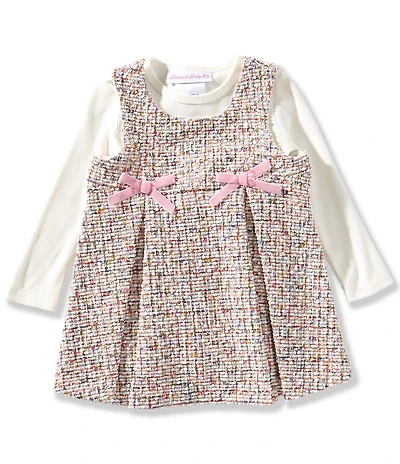 Bonnie Jean Baby Girls Sleeveless Boucle Knit Patterned Jumper Dress & Long-Sleeve Rib-Knit Top