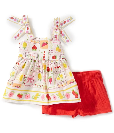 Bonnie Jean Baby Girls Sleeveless Floral Fruit Border Print Tank Top & Solid Shorts Set