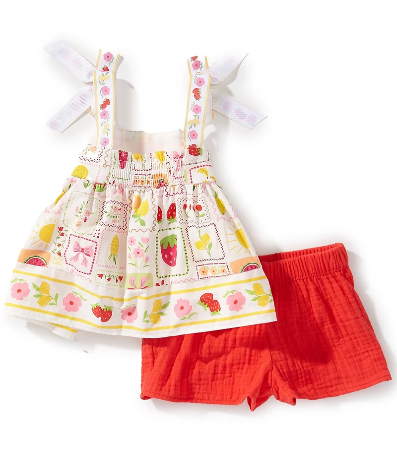 Bonnie Jean Baby Girls Sleeveless Floral Fruit Border Print Tank Top & Solid Shorts Set