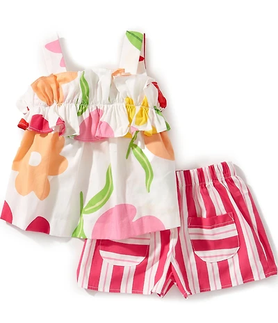 Bonnie Jean Baby Girls Sleeveless Floral-Printed Oversized Tunic Top & Striped Shorts Set