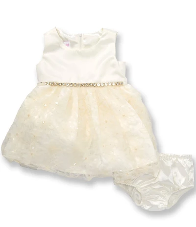 Bonnie Jean Baby Girls Sleeveless Satin & Three-Dimensional Flower Dress
