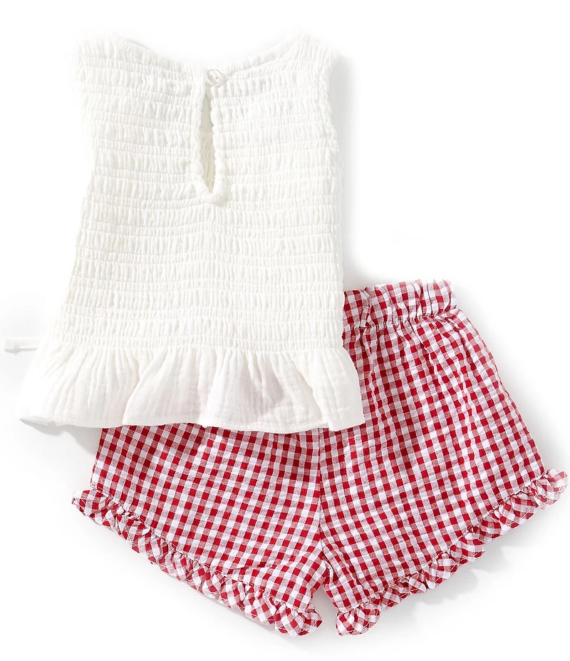 Bonnie Jean Baby Girls Sleeveless Smocked Patterned Tank Top & Gingham-Printed Shorts Set
