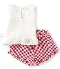 Bonnie Jean Baby Girls Sleeveless Smocked Patterned Tank Top & Gingham-Printed Shorts Set