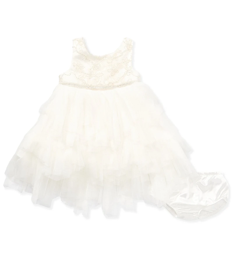 Bonnie Jean Baby Girls Sleeveless Soutache-Emboidered-Bodice/Handkerchief-Hem Mesh Skirted Fit-And-Flare Dress