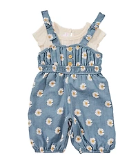 Bonnie Jean Baby Girls Tie-Accented-Shoulder Daisy-Printed Chambray Coverall & Short Sleeve Knit T-Shirt Set