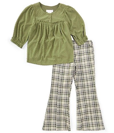 Bonnie Jean Big Girls 3/4-Sleeve Clip-Dot Knit Tunic Top & Flared-Leg Ponte Pant Set