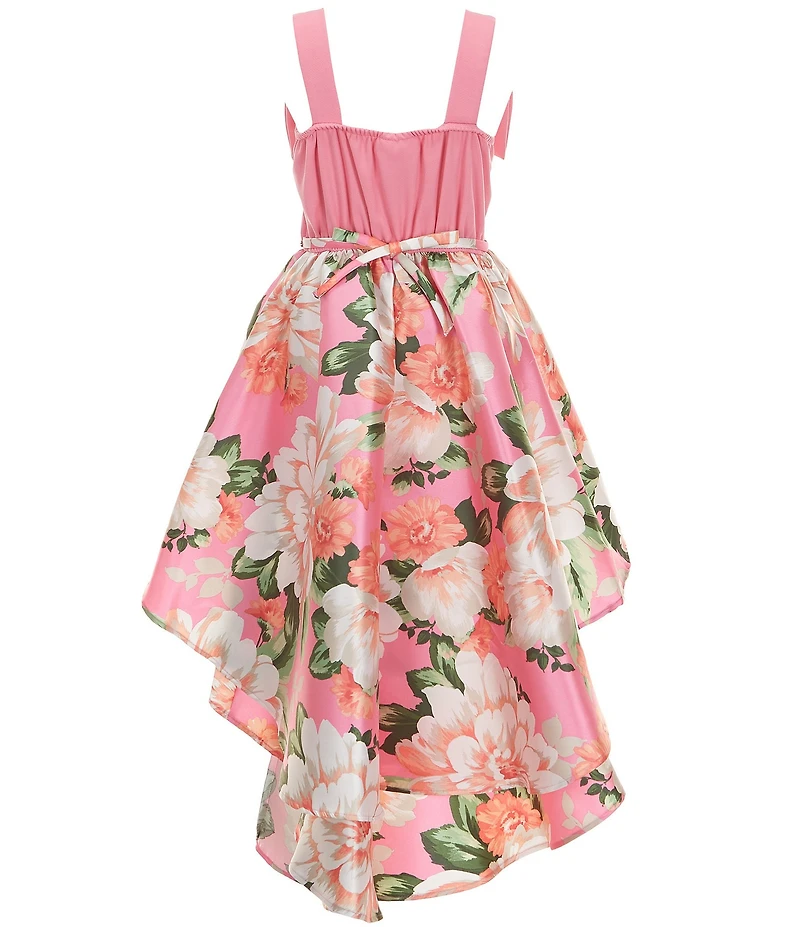 Bonnie Jean Big Girls Bow Bodice Floral Print V-Neck Mikado High-Low Dress