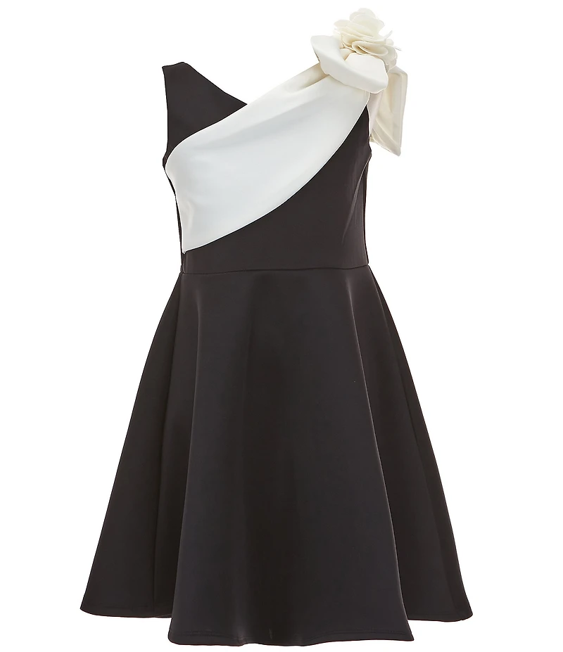 Bonnie Jean Big Girls Bow Shoulder Scuba Fit & Flare Dress