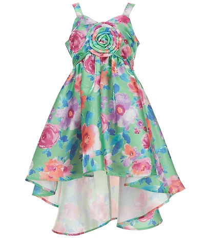 Bonnie Jean Big Girls Floral Print Shimmer Mikado Sweetheart Neckline High-Low Hem Dress