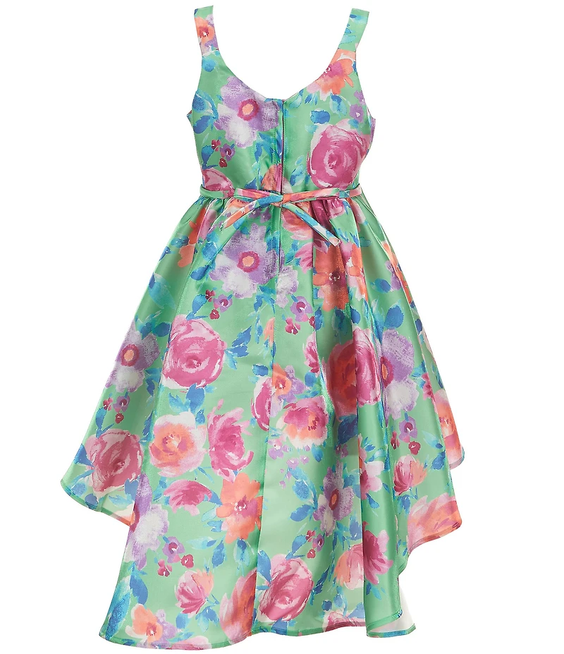 Bonnie Jean Big Girls Floral Print Shimmer Mikado Sweetheart Neckline High-Low Hem Dress