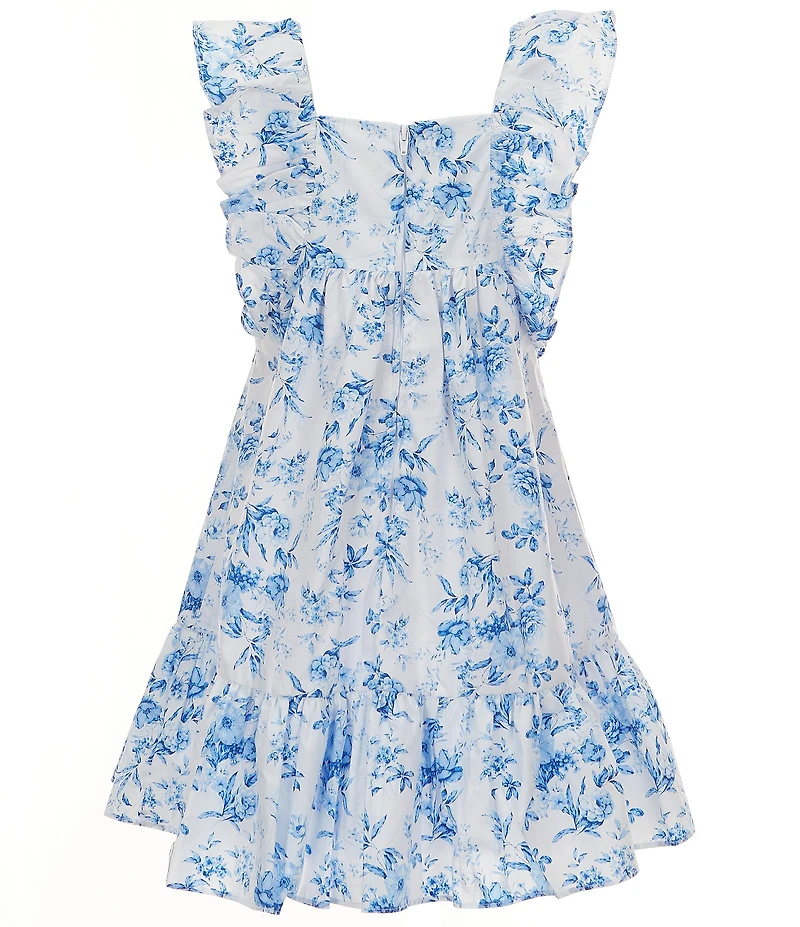 Bonnie Jean Big Girls Flutter-Sleeve Floral Toile-Printed Fit & Flare Dress