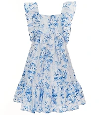 Bonnie Jean Big Girls Flutter-Sleeve Floral Toile-Printed Fit & Flare Dress