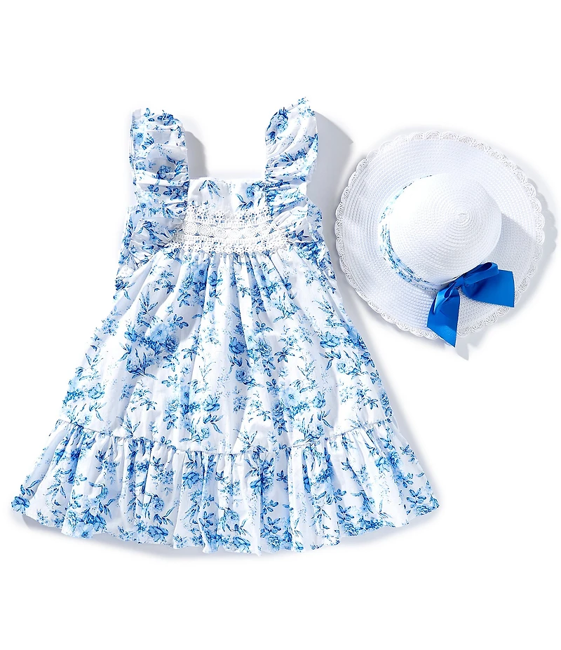 Bonnie Jean Big Girls Flutter-Sleeve Floral Toile-Printed Fit & Flare Dress