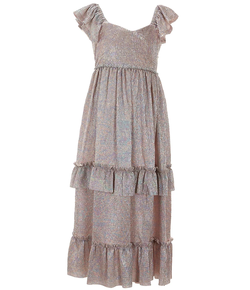 Bonnie Jean Big Girls Flutter-Sleeve Opalenscent Jeweled-Waist Long Dress