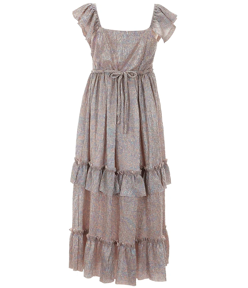 Bonnie Jean Big Girls Flutter-Sleeve Opalenscent Jeweled-Waist Long Dress