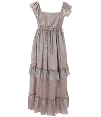 Bonnie Jean Big Girls Flutter-Sleeve Opalenscent Jeweled-Waist Long Dress