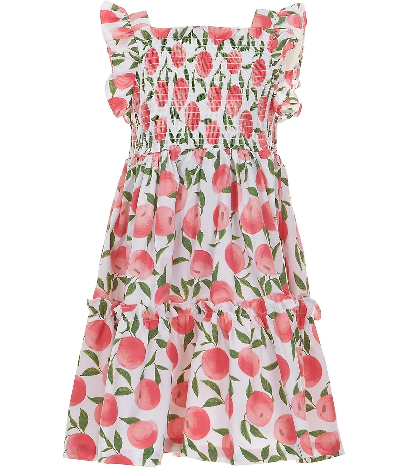 Bonnie Jean Big Girls Flutter-Sleeve Peach-Printed Fit-And-Flare Dress