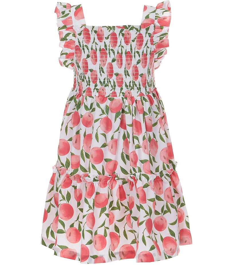 Bonnie Jean Big Girls Flutter-Sleeve Peach-Printed Fit-And-Flare Dress