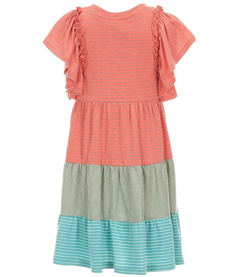 Bonnie Jean Big Girls Flutter-Sleeve Solid/Mixed-Striped Knit Fit-And-Flare Dress