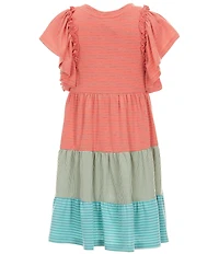 Bonnie Jean Big Girls Flutter-Sleeve Solid/Mixed-Striped Knit Fit-And-Flare Dress