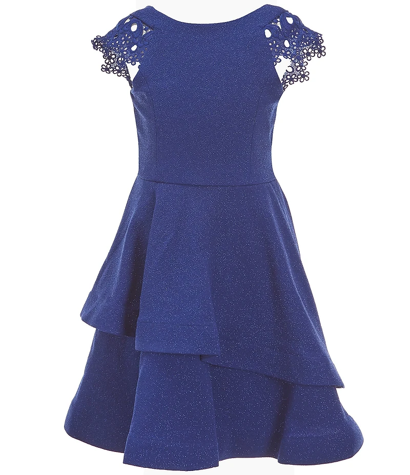 Bonnie Jean Big Girls Lace Sleeve Sparkle-Knit Fit & Flare Dress