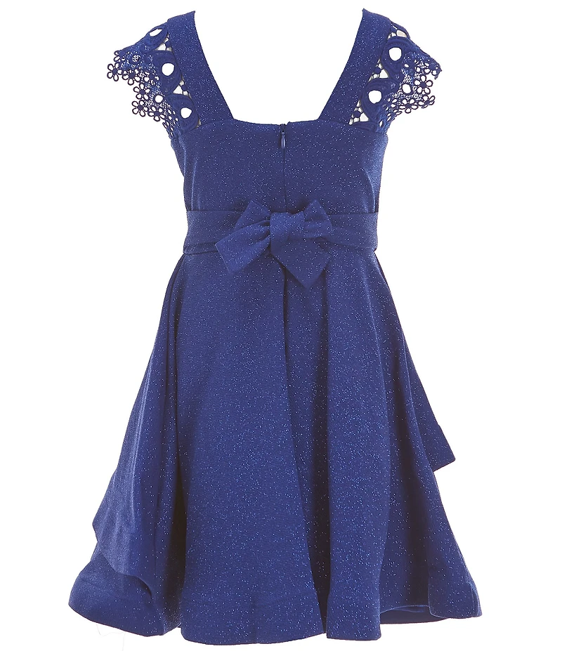 Bonnie Jean Big Girls Lace Sleeve Sparkle-Knit Fit & Flare Dress