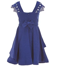 Bonnie Jean Big Girls Lace Sleeve Sparkle-Knit Fit & Flare Dress