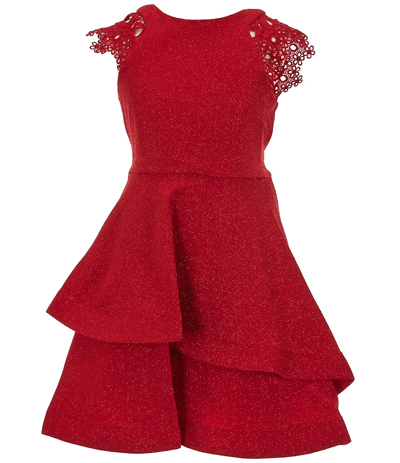 Bonnie Jean Big Girls Lace Sleeve Sparkle-Knit Fit & Flare Dress