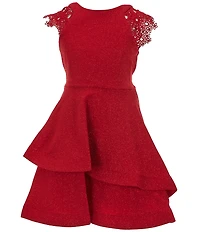 Bonnie Jean Big Girls Lace Sleeve Sparkle-Knit Fit & Flare Dress