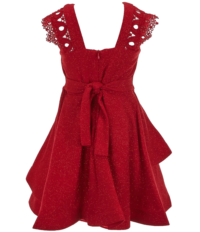 Bonnie Jean Big Girls Lace Sleeve Sparkle-Knit Fit & Flare Dress