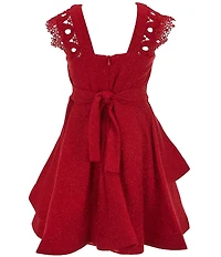 Bonnie Jean Big Girls Lace Sleeve Sparkle-Knit Fit & Flare Dress