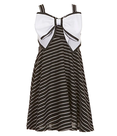 Bonnie Jean Big Girls Oversized Bow Front Stripe Knit Dress