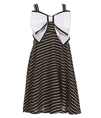 Bonnie Jean Big Girls Oversized Bow Front Stripe Knit Dress