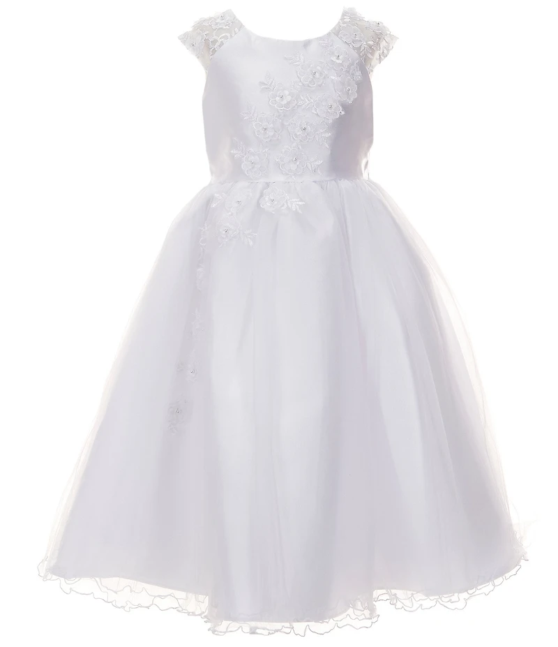 Bonnie Jean Big Girls Short Illusion-Floral-Sleeve Long Ballgown