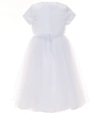 Bonnie Jean Big Girls Short Sleeve Matte Satin Bolero & Sleeveless Embroidered/Tulle Dress Set