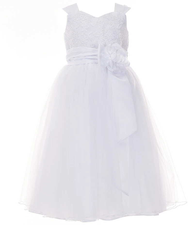 Bonnie Jean Big Girls Short Sleeve Matte Satin Bolero & Sleeveless Embroidered/Tulle Dress Set