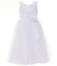 Bonnie Jean Big Girls Short Sleeve Matte Satin Bolero & Sleeveless Embroidered/Tulle Dress Set