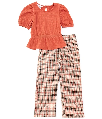Bonnie Jean Big Girls Short-Sleeve Peplum-Hem Woven Peasant Top & Pintucked Wide-Leg Pant Set