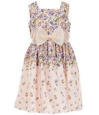 Bonnie Jean Big Girls Short Sleeve Solid Knit Cardigan & Sleeveless Floral Shantung Reverse Border Dress Set