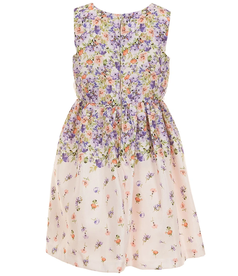 Bonnie Jean Big Girls Short Sleeve Solid Knit Cardigan & Sleeveless Floral Shantung Reverse Border Dress Set