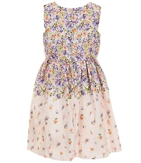 Bonnie Jean Big Girls Short Sleeve Solid Knit Cardigan & Sleeveless Floral Shantung Reverse Border Dress Set