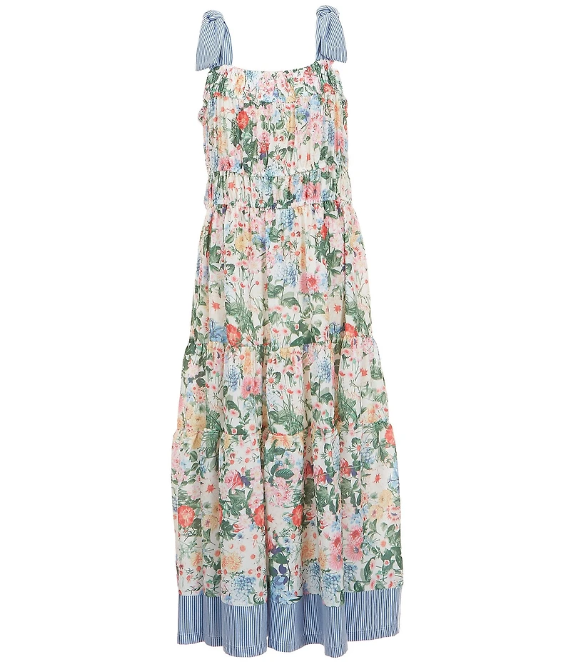 Bonnie Jean Big Girls Sleeveless Contrast-Detailed Floral-Printed Long A-Line Dress