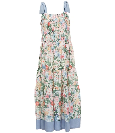 Bonnie Jean Big Girls Sleeveless Contrast-Detailed Floral-Printed Long A-Line Dress