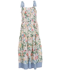 Bonnie Jean Big Girls Sleeveless Contrast-Detailed Floral-Printed Long A-Line Dress