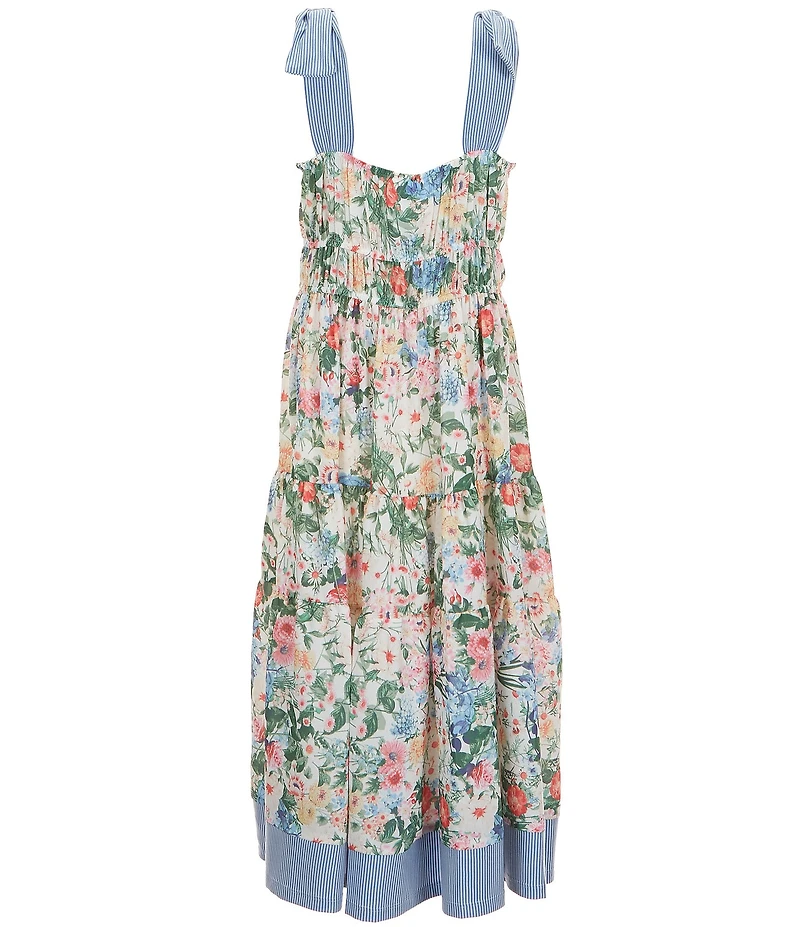 Bonnie Jean Big Girls Sleeveless Contrast-Detailed Floral-Printed Long A-Line Dress