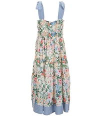 Bonnie Jean Big Girls Sleeveless Contrast-Detailed Floral-Printed Long A-Line Dress