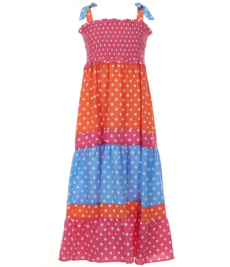 Bonnie Jean Big Girls Sleeveless Dotted/Color Block Long Dress